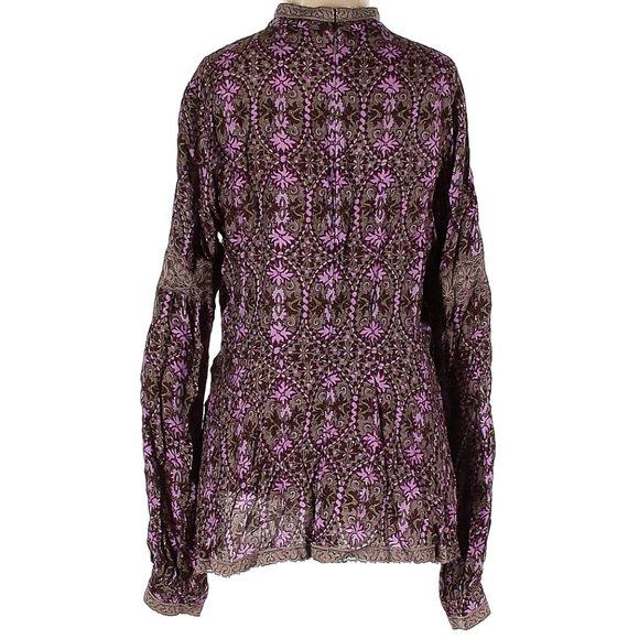 ANNA SUI Victorian Wallpaper Purple Print Taupe Trim FALL 2015 Runway Fitted Top - Picture 3 of 5